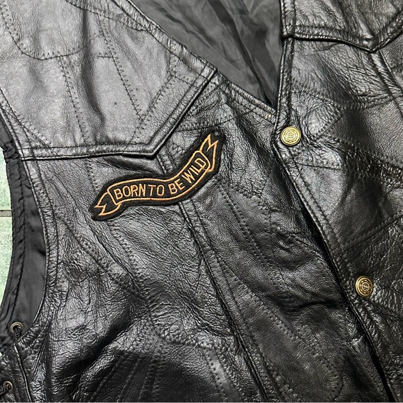 VTG 90s Leather Patchwork Lace Up Sides Motorcycle Biker Vest - Picture 3 of 13